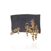 Todd Reed pin with rose cut diamonds (11.23ctw) and raw diamond cubes (2.57ctw) in 18k yellow gold and sterling silver with patina.